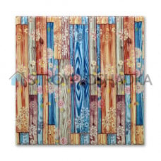 3Д стеновая панель бамбук с цветами сине-коричневый, Sticker Wall, 5 мм