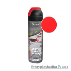 Аэрозольная эмаль Biodur, Acrylic Marker Spray Fluo, флуоресцентная, для сигнальной маркировки, красная, 500 мл