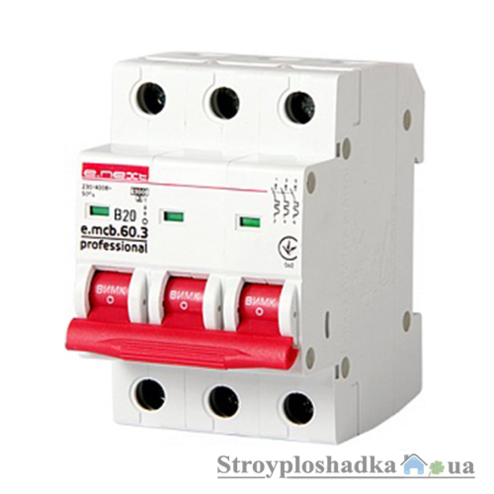 Автоматичний вимикач E.NEXT e.mcb.pro.60.3.B20, 20A, 3P, 6kA (p041027)