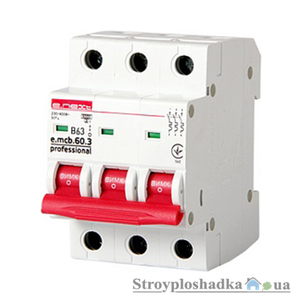 Автоматичний вимикач E.NEXT e.mcb.pro.60.3.B63, 63A, 3P, 6kA (p041032)
