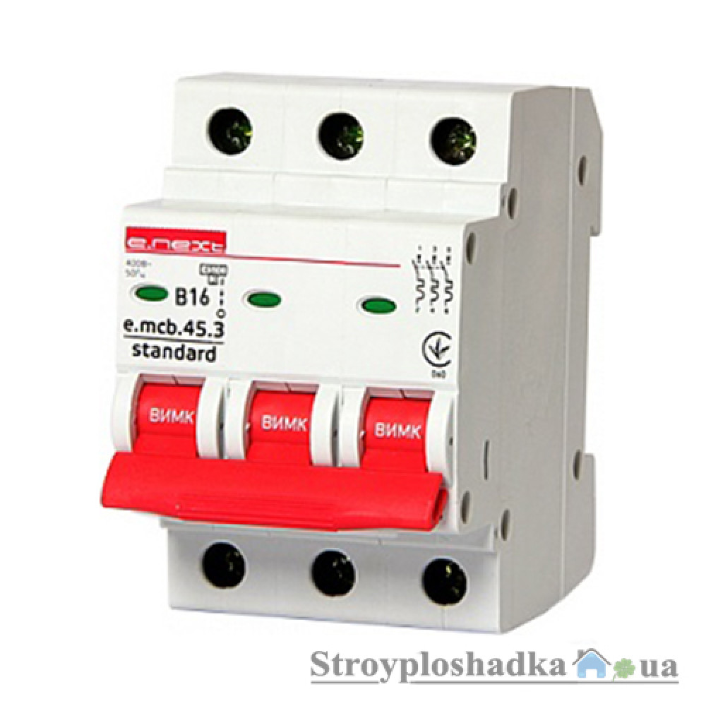 Автоматичний вимикач E.NEXT e.mcb.stand.45.3.B16, 16A, 3P, 4.5kA (s001026)