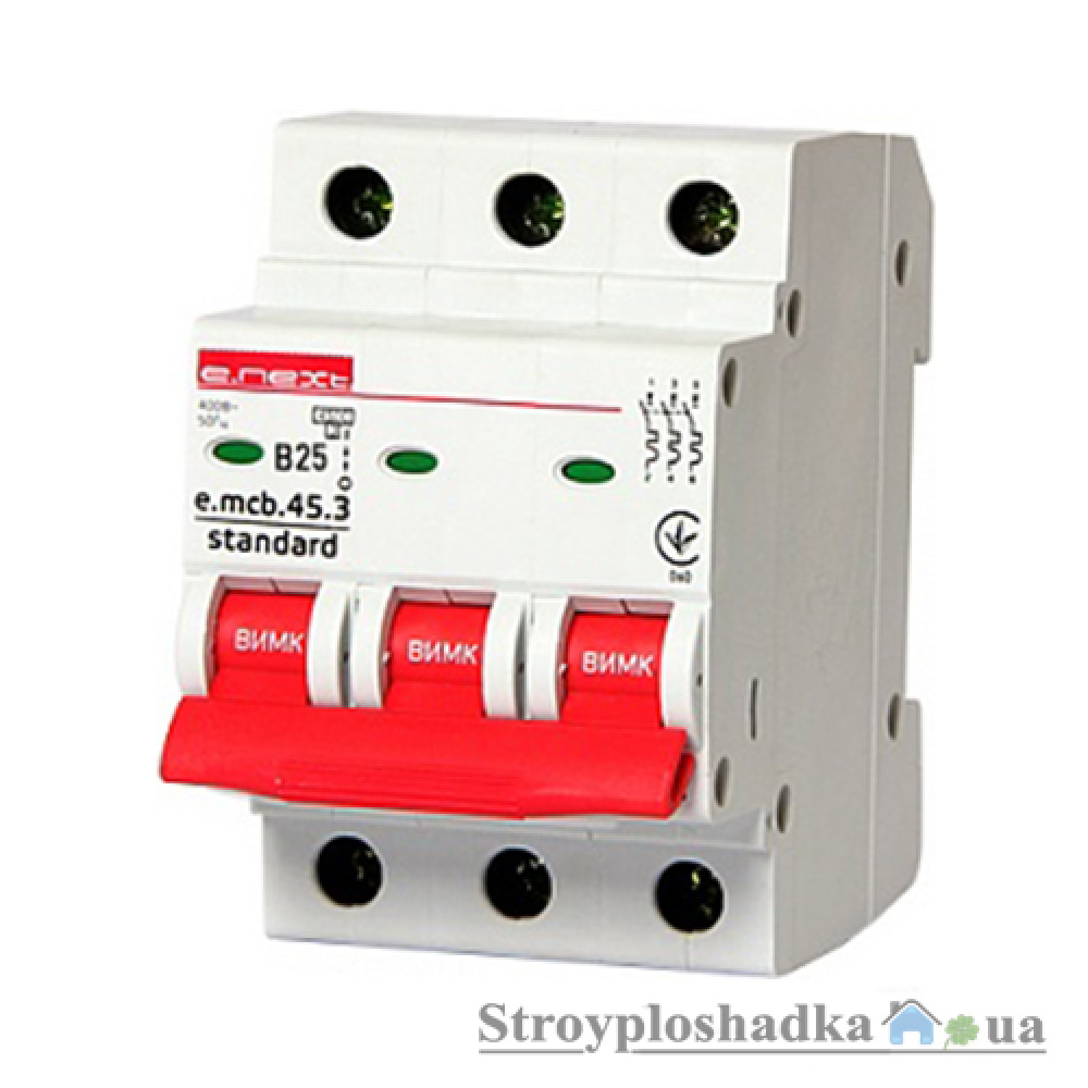 Автоматичний вимикач E.NEXT e.mcb.stand.45.3.B25, 25A, 3P, 4.5kA (s001028)