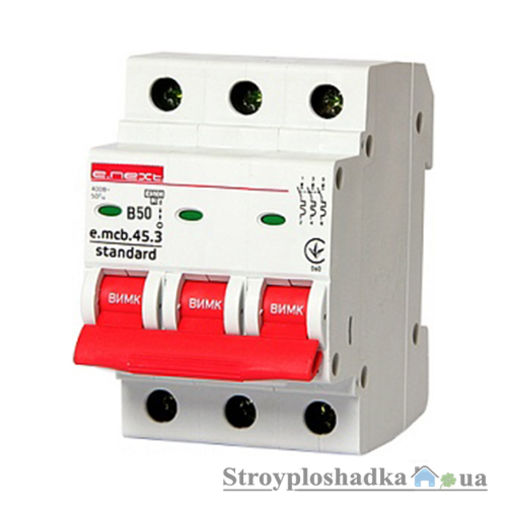 Автоматичний вимикач E.NEXT e.mcb.stand.45.3.B50, 50A, 3P, 4.5kA (s001031)