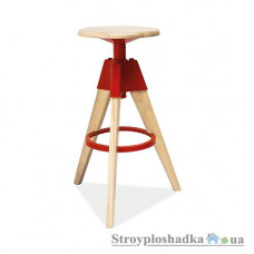 Барный стул Signal Bodo ІІ, 36х36х45-51 см, дерево+пластик, красный/беленый дуб 