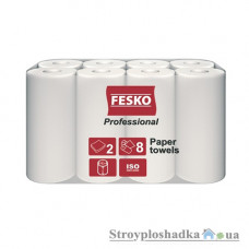 Рушники паперові Fesko, двошарові, білі, 8 рулонів 