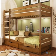 Кровать Эстелла Дуэт, 90х200 см, щит бук, 103 светлый орех, с ящиком (дерево)