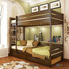 Кровать Эстелла Дуэт, 80х190 см, массив бук, 101 темный орех, с ящиком (ДСП/дерево)