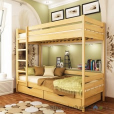 Кровать Эстелла Дуэт, 80х190 см, массив бук, 102 натуральный бук, с ящиком (ДСП/дерево)