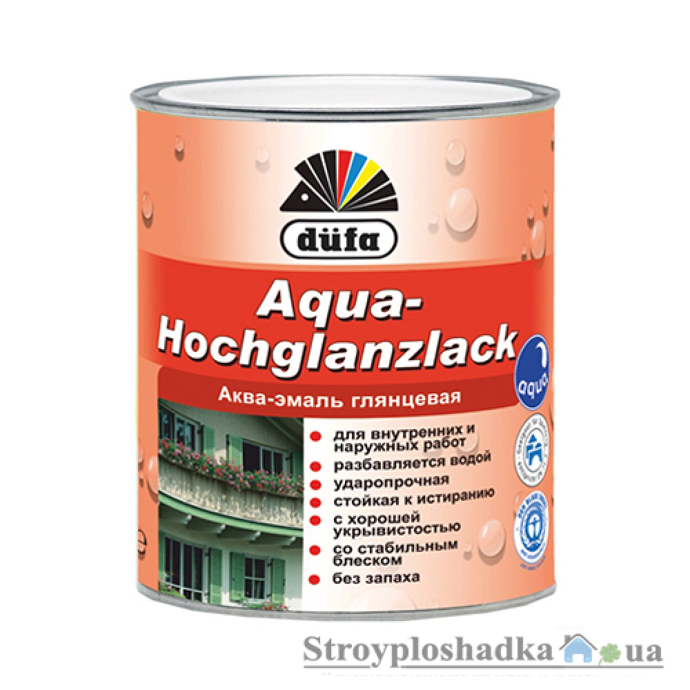 Акриловая акваэмаль Dufa Aqua-Hochglanzlack, белая, глянцевая, 0.75 л