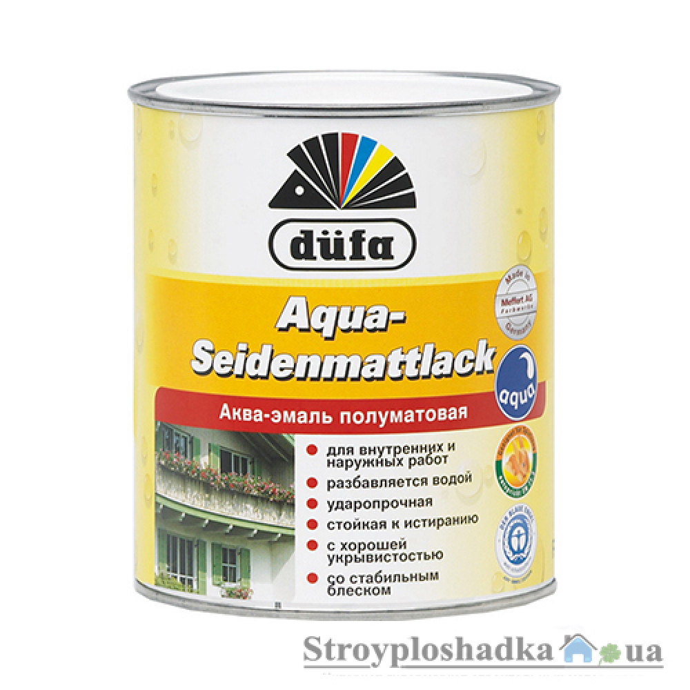Акриловая эмаль Dufa Aqua-Seidenmattlack, белая, полуматовая, 2.5 л