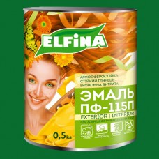 Алкідна емаль ПФ-115 ELFINA зелена, 0,5 кг