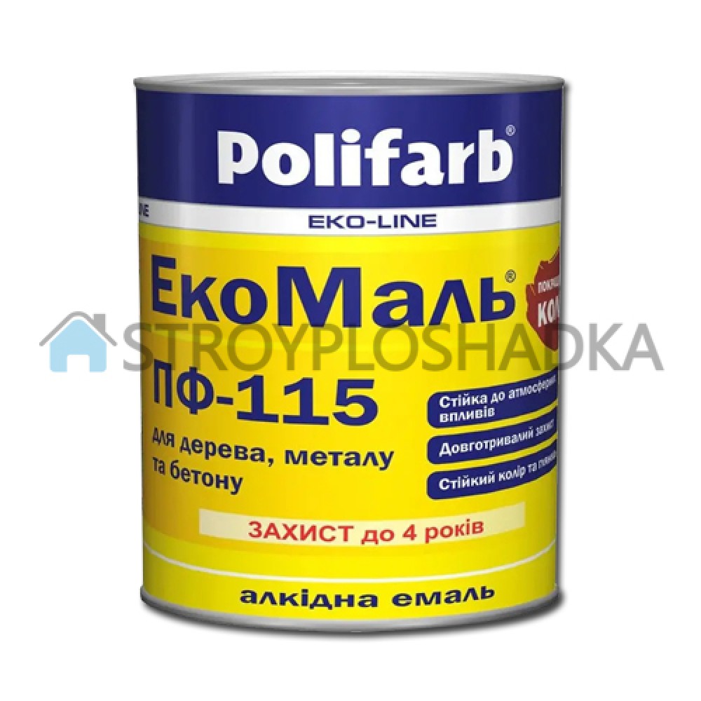 Алкідна емаль для дерева та металу Polifarb ExtraMal ПФ-115, біла, 0.9 кг