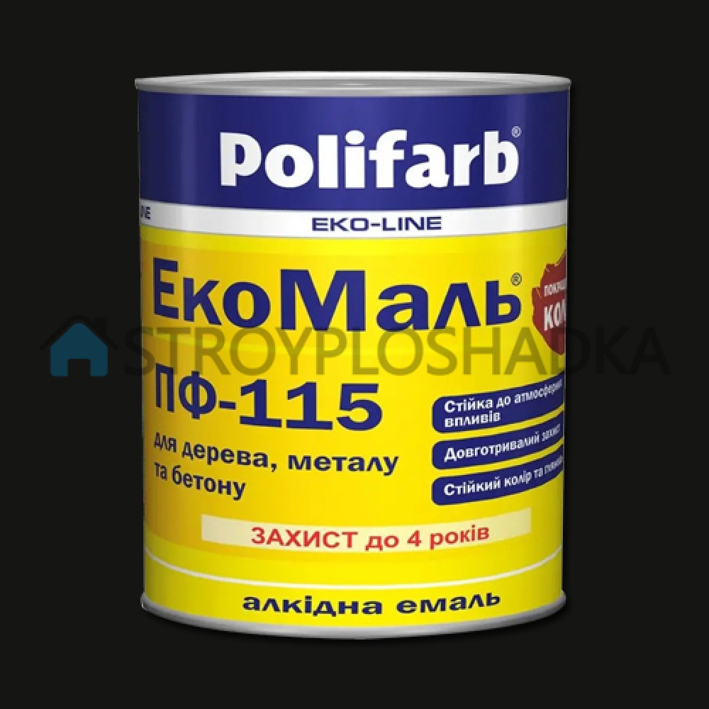 Алкідна емаль для дерева та металу Polifarb ExtraMal ПФ-115, чорна, 0.9 кг