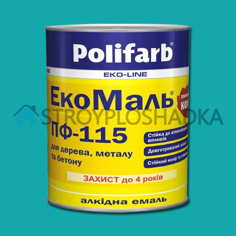 Алкідна емаль для дерева та металу Polifarb ExtraMal ПФ-115, блакитна, 0.9 кг
