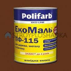 Алкидная эмаль для дерева и металла Polifarb ExtraMal ПФ-115, коричнево-шоколадная, 0.9 кг