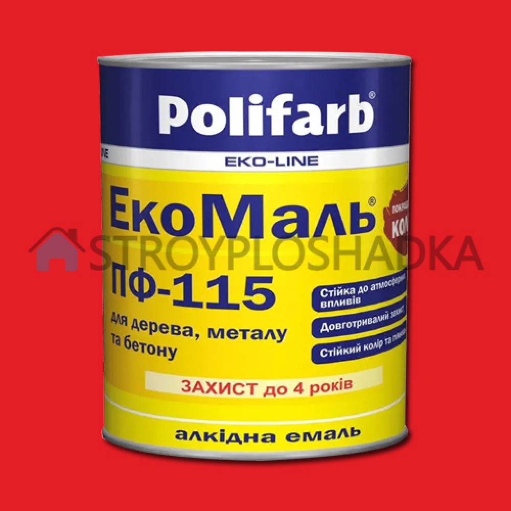 Алкідна емаль для дерева та металу Polifarb ExtraMal ПФ-115, червона, 0.9 кг