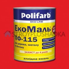 Алкидная эмаль для дерева и металла Polifarb ExtraMal ПФ-115, красная, 0.9 кг