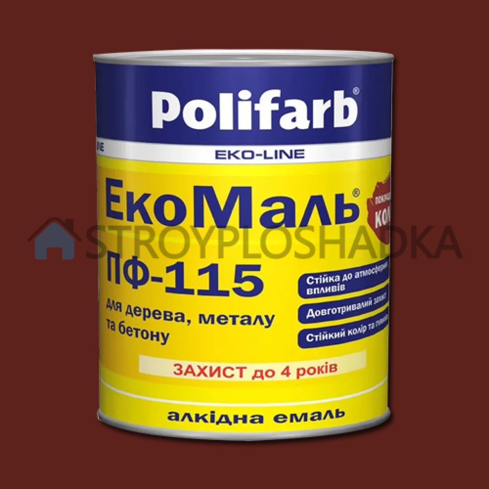 Алкідна емаль для дерева та металу Polifarb ExtraMal ПФ-115, червоно-коричнева, 0.9 кг