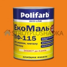 Алкидная эмаль для дерева и металла Polifarb ExtraMal ПФ-115, оранжевая, 0.9 кг