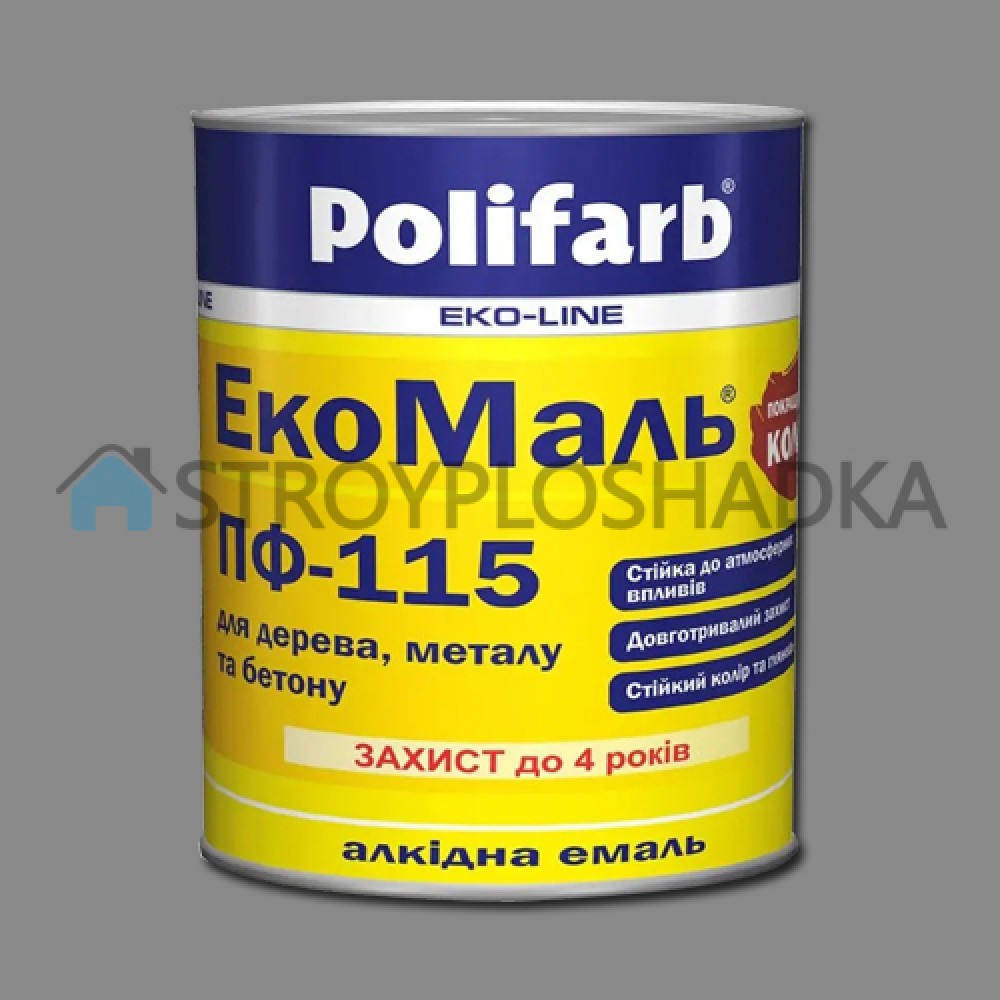 Алкідна емаль для дерева та металу Polifarb ExtraMal ПФ-115, сіра, 0.9 кг