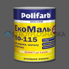 Алкидная эмаль для дерева и металла Polifarb ExtraMal ПФ-115, темно-серая, 0.9 кг