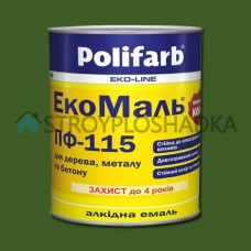 Алкидная эмаль для дерева и металла Polifarb ExtraMal ПФ-115, темно-зеленая, 0.9 кг