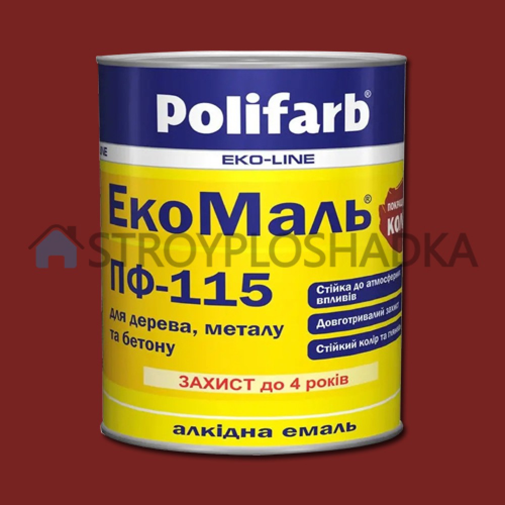 Алкідна емаль для дерева та металу Polifarb ExtraMal ПФ-115, вишнева, 0.9 кг
