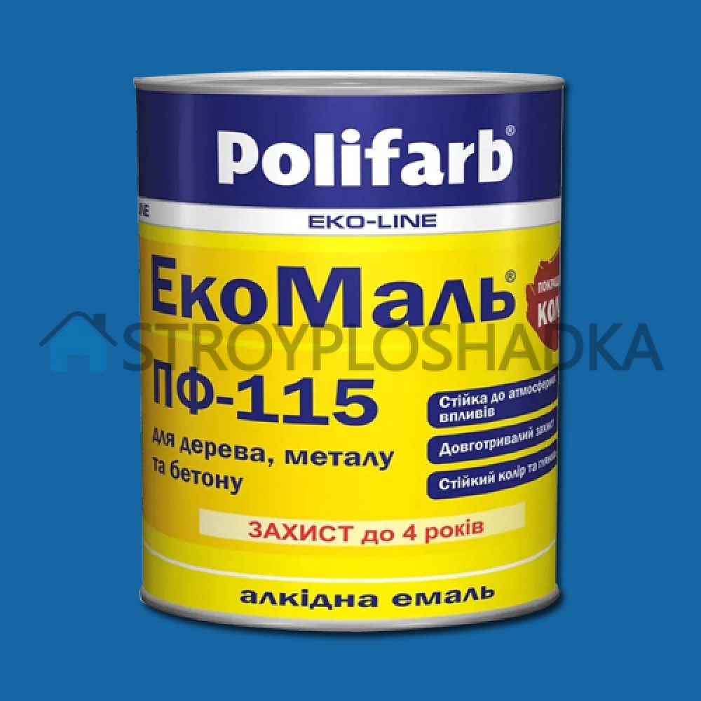 Алкідна емаль для дерева та металу Polifarb ExtraMal ПФ-115, яскраво-блакитна, 0.9 кг