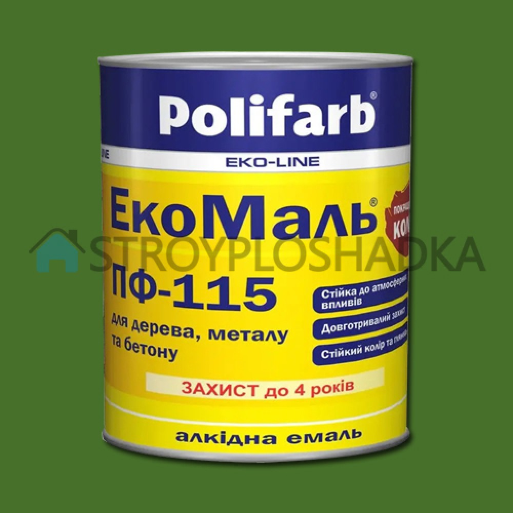 Алкідна емаль для дерева та металу Polifarb ExtraMal ПФ-115, зелена, 0.9 кг