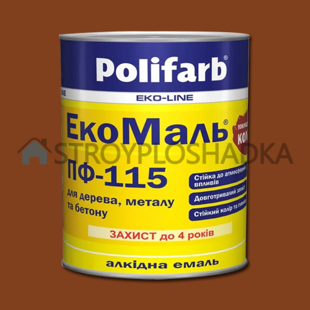 Алкідна емаль для дерева та металу Polifarb ExtraMal ПФ-115, жовто-коричнева, 0.9 кг