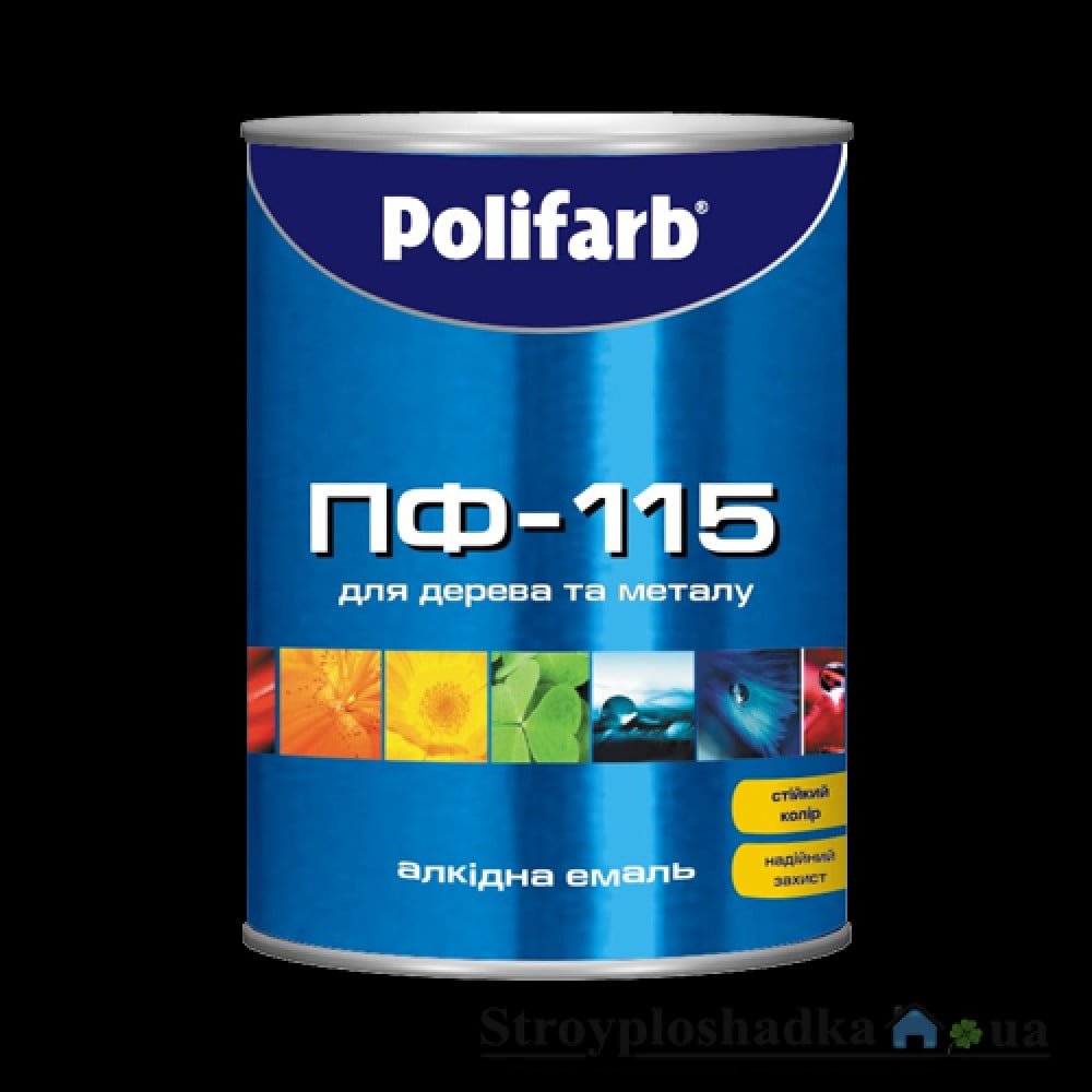 Алкідна емаль для дерева і металу Polifarb ПФ-115, чорна, 0.9 кг