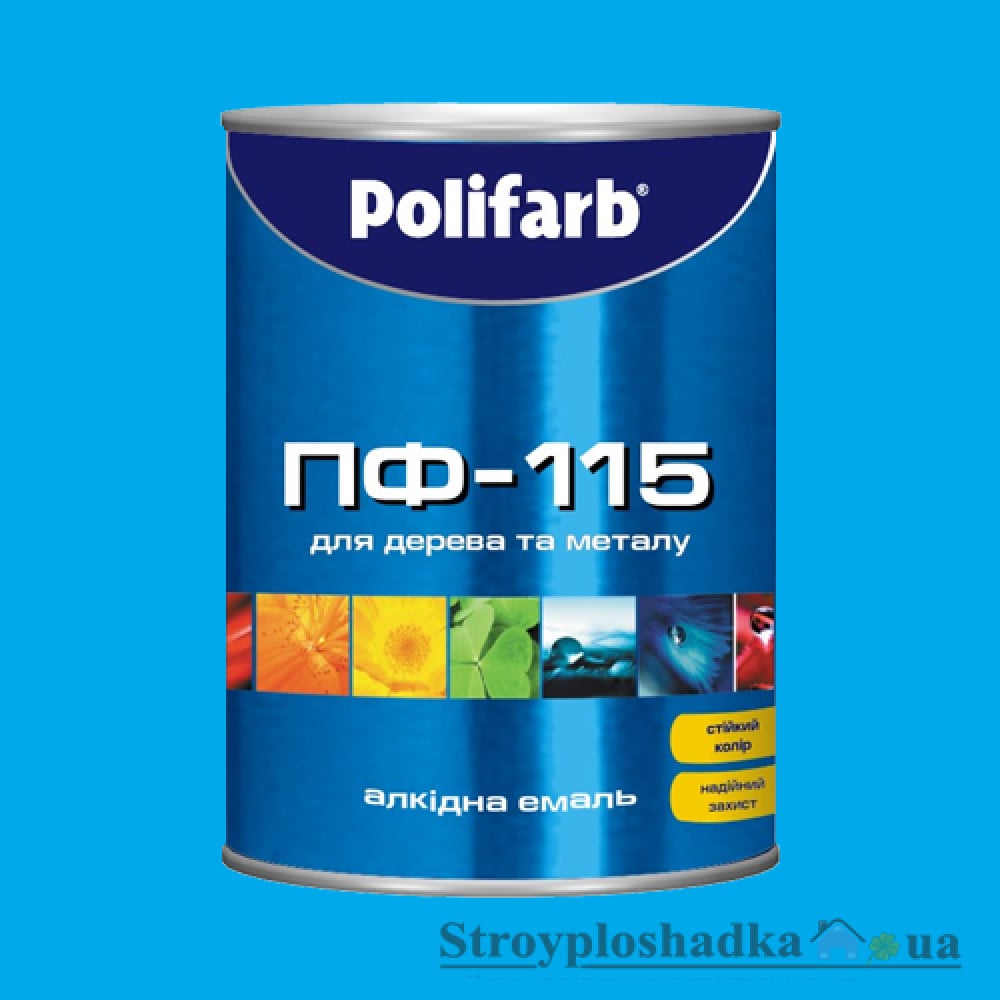 Алкідна емаль для дерева і металу Polifarb ПФ-115, блакитна, 0.9 кг