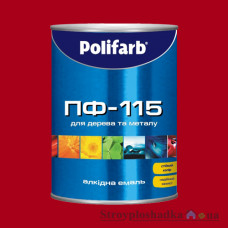 Емаль алкідна для дерева і металу Polifarb ПФ-115, червона, 0.9 кг