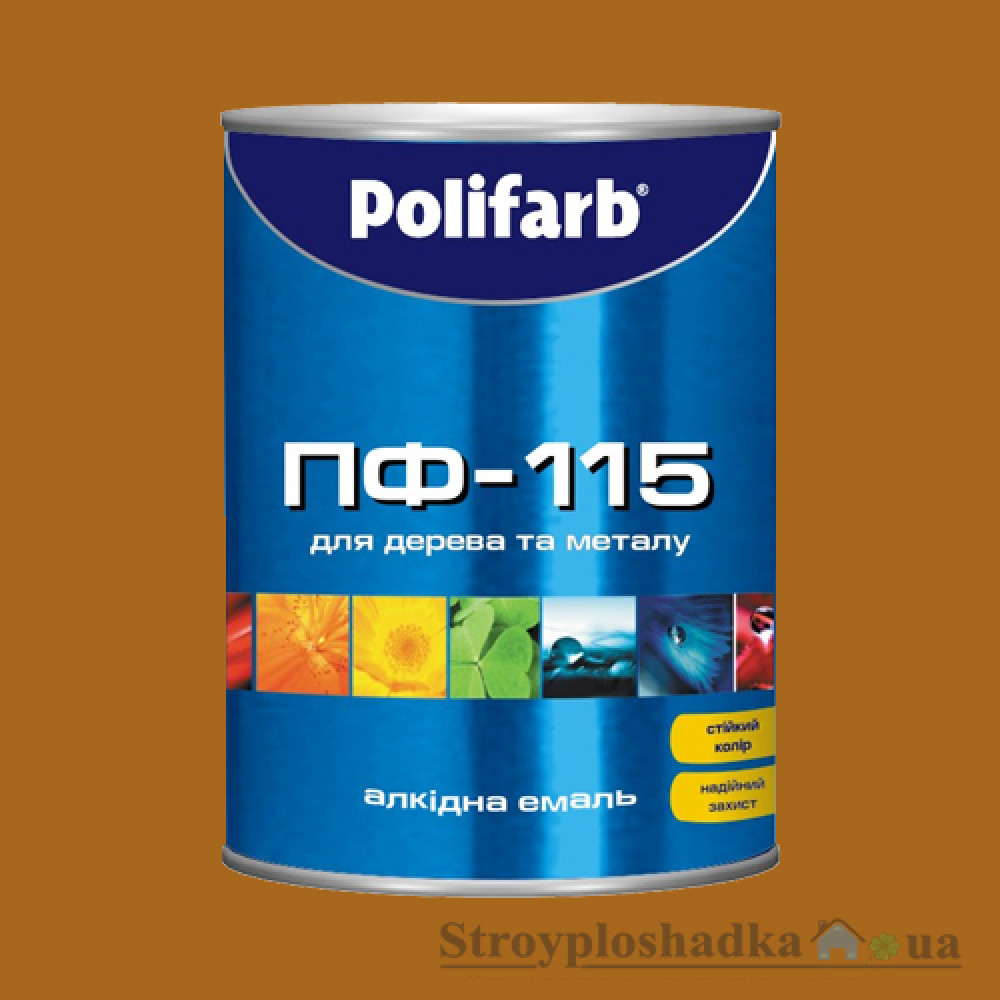 Алкідна емаль для дерева і металу Polifarb ПФ-115, горіх світлий, 0.9 кг