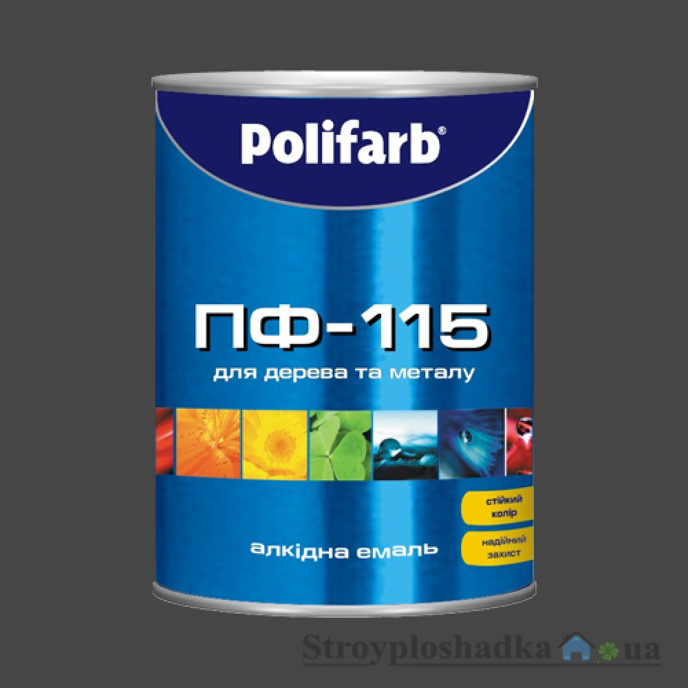Алкідна емаль для дерева і металу Polifarb ПФ-115, сіра, 0.9 кг