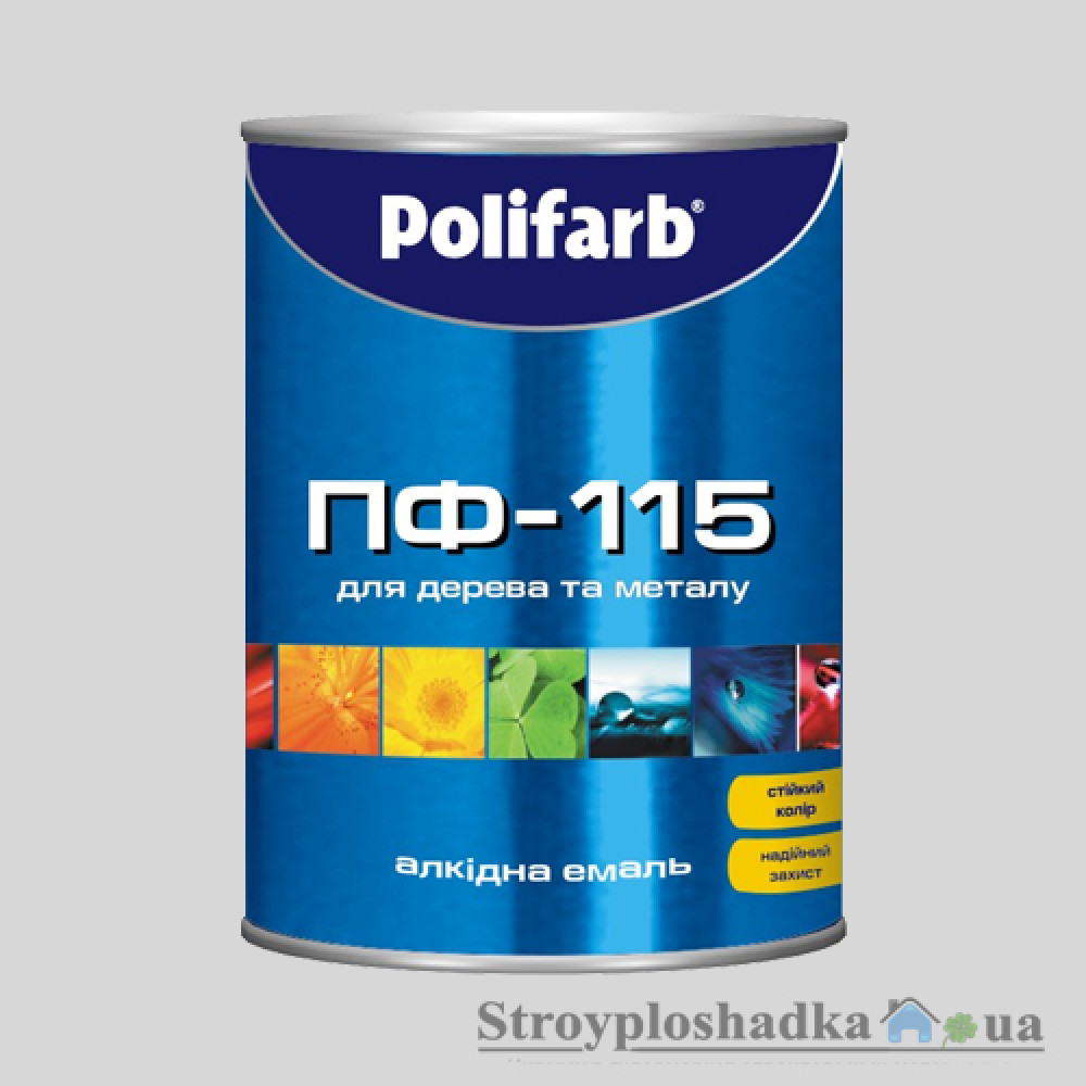 Алкідна емаль для дерева і металу Polifarb ПФ-115, світло-сіра, 0.9 кг
