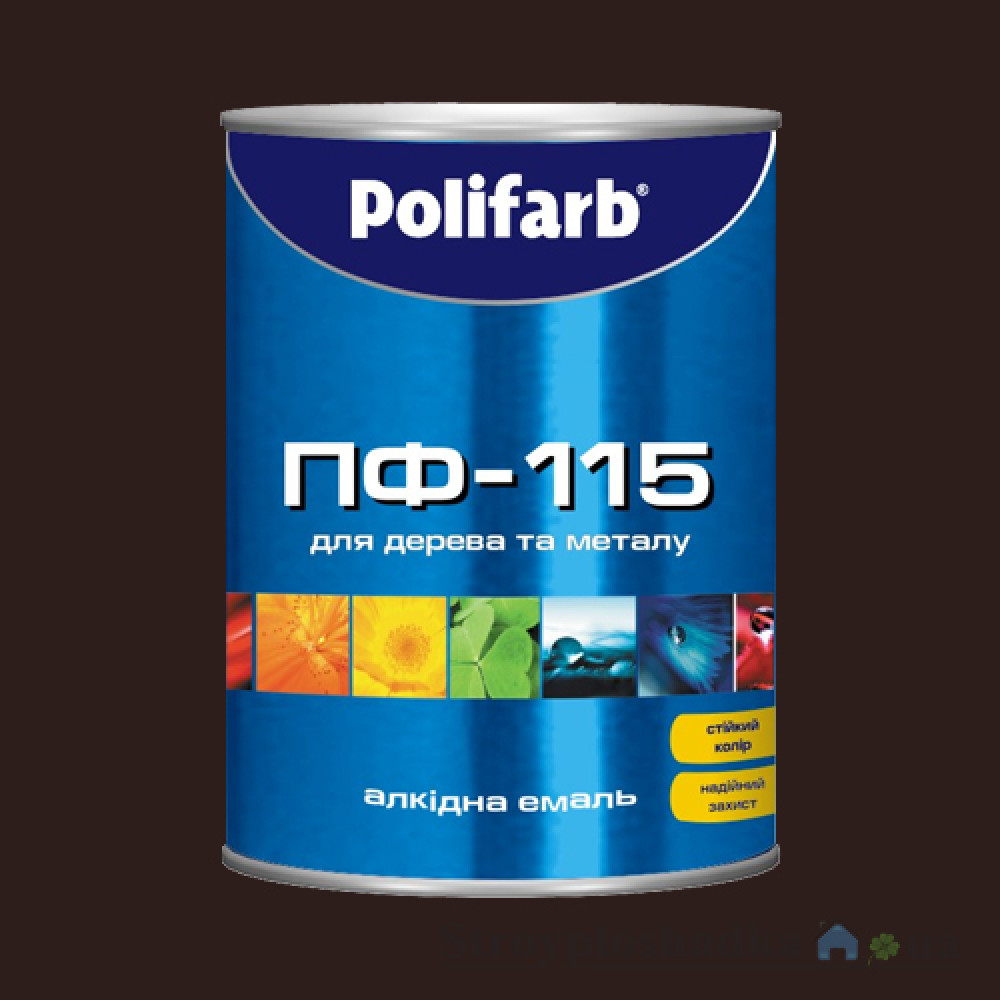 Алкидная эмаль для дерева и металла Polifarb ПФ-115, темно-коричневая, 2.7 кг