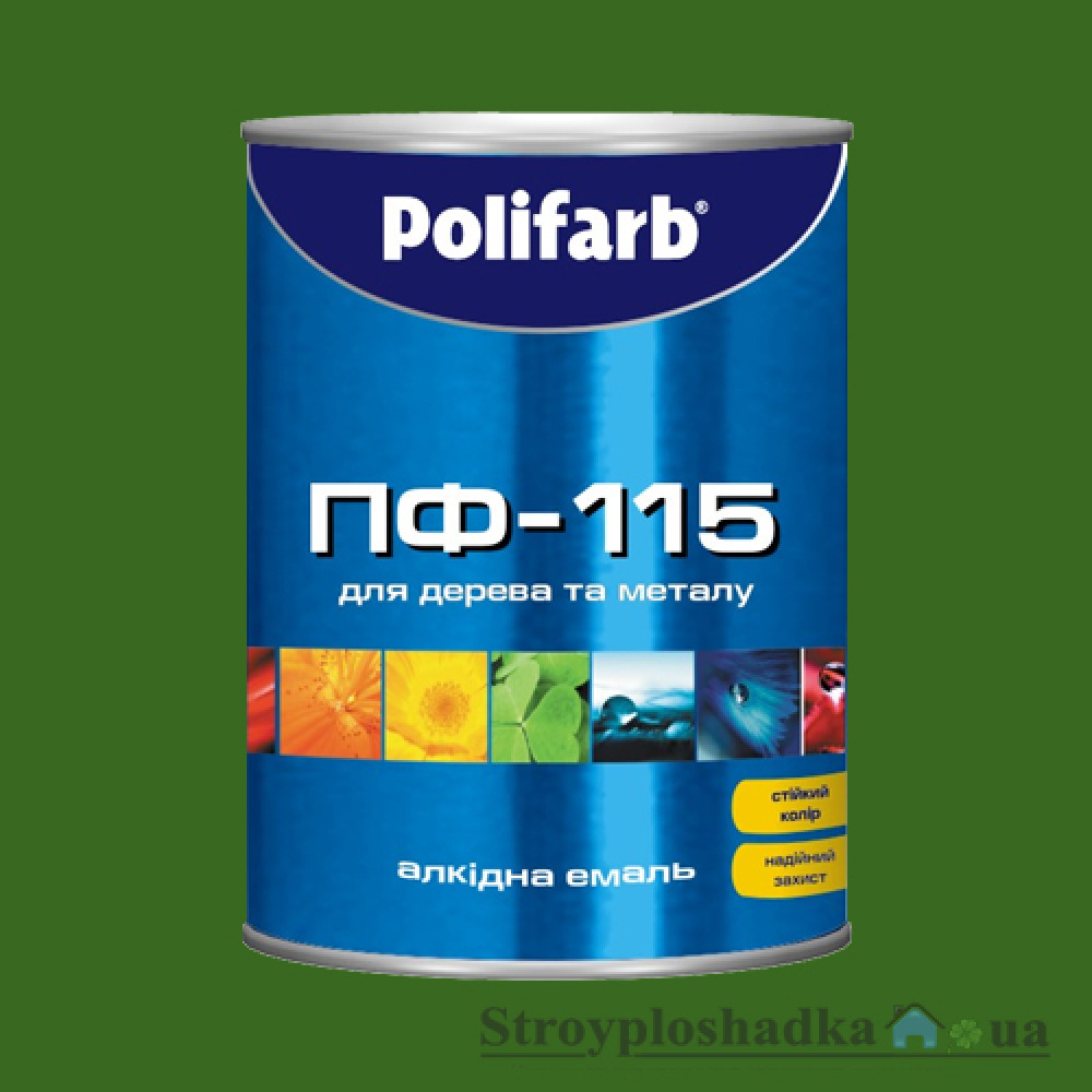 Алкідна емаль для дерева і металу Polifarb ПФ-115, темно-зелена, 0.9 кг