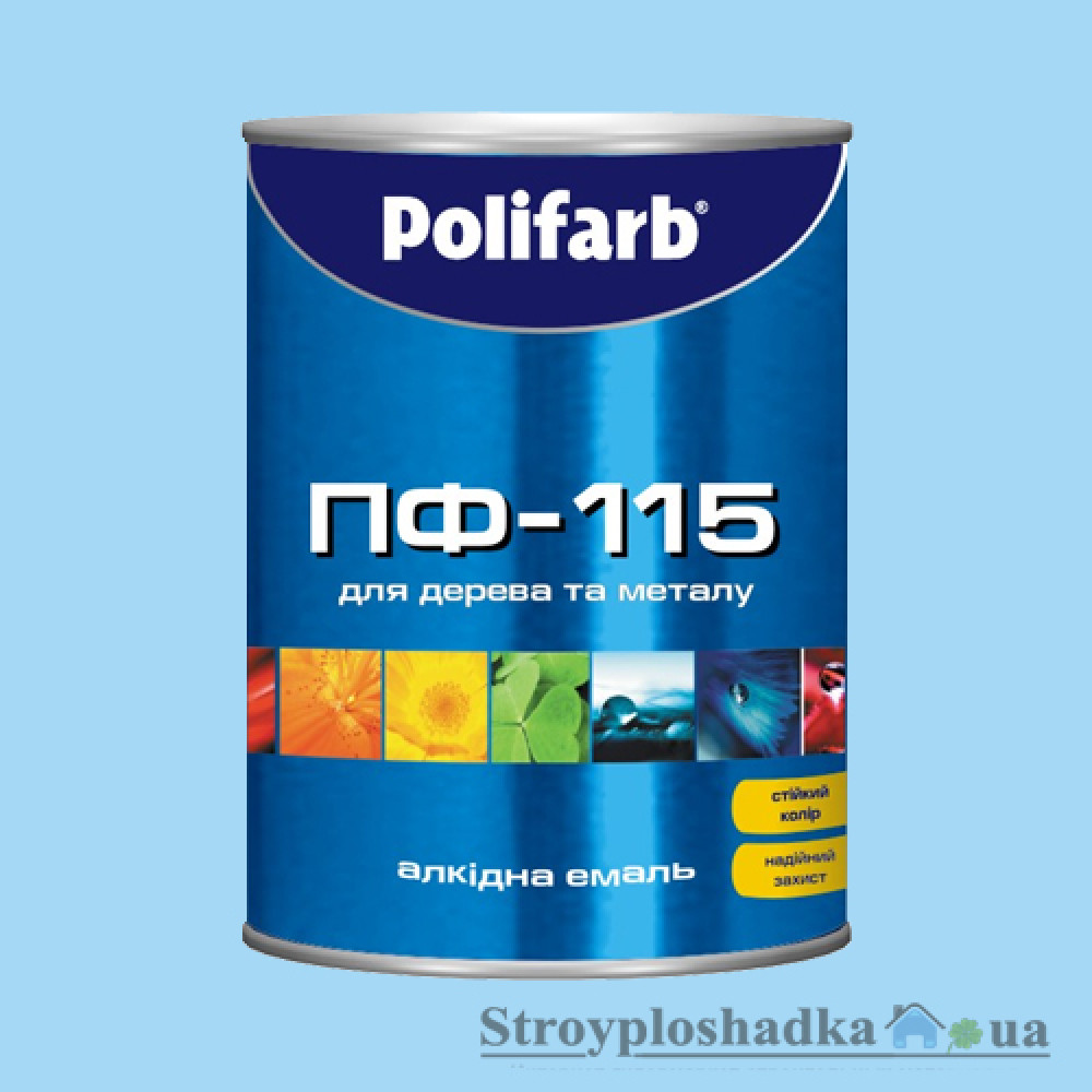 Алкидная эмаль для дерева и металла Polifarb ПФ-115, ярко-голубая, 0.9 кг