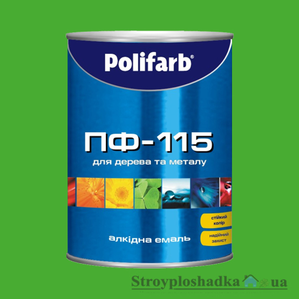 Алкидная эмаль для дерева и металла Polifarb ПФ-115, зеленая, 0.9 кг