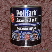 Молотковая эмаль по ржавчине, Polifarb Защита 3 в 1, коричневый, 2.2 кг