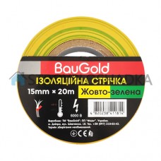 Изолента ПВХ BauGold, желто-зеленая, 15 мм, 20 м