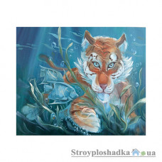 Картина маслом на холсте ручной работы, 50х60 см, Тигр под водой