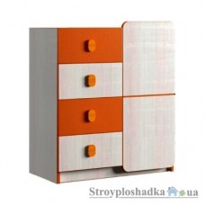 Комод для детской Феникс Мебель Санта 1Д/4Ш, 80х40х89 см, корпус ДСП, дуб молочный/оранжевый