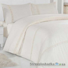 Комплект постельного белья Altinbasak Сатин с гипюром 200х220 см, Lace (пододеяльник, простынь, 2 наволочки), хлопок, рисунок-орнамент, кремовый