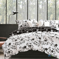 Комплект постельного белья Arya Печатное 200х220 см, Almeria (1 пододеяльник, 1 простынь, 4 наволочки), хлопок, рисунок-цветы, черно-белый