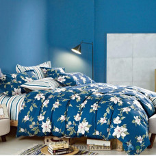 Комплект постельного белья Arya Печатное 200х220 см, Tonia (1 пододеяльник, 1 простынь, 4 наволочки), хлопок, рисунок-цветы, синий