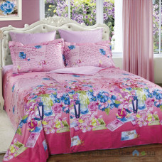 Комплект постельного белья Arya Печатное Семейное 160х220 см, Florina (1 пододеяльник, 1 простынь, 4 наволочки), хлопок, рисунок-цветы, розовый