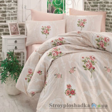 Комплект постельного белья Arya Ранфорс 160х220 см, Majesty (1 пододеяльник, 1 простынь, 1 наволочка), хлопок, рисунок-цветы, кремовый