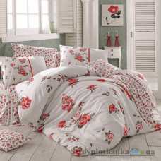 Комплект постельного белья Arya Ранфорс 200х220 см, Jasmine (1 пододеяльник, 1 простынь, 2 наволочки), хлопок, рисунок цветы-розы, красный